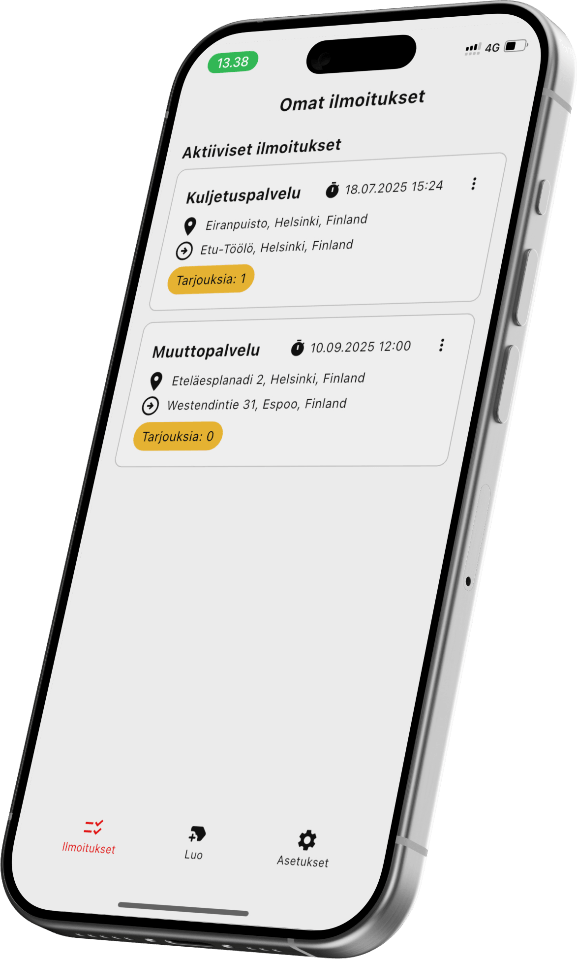 Movaroo-kuljetussovellus iPhone-puhelimen naytolla